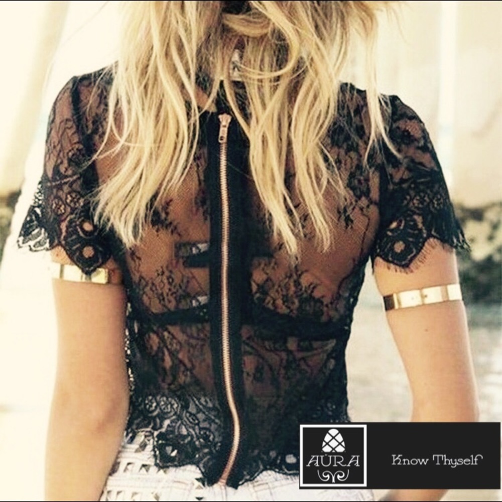 Sexy Lace Back Zip Blouse Goth Boho Punk